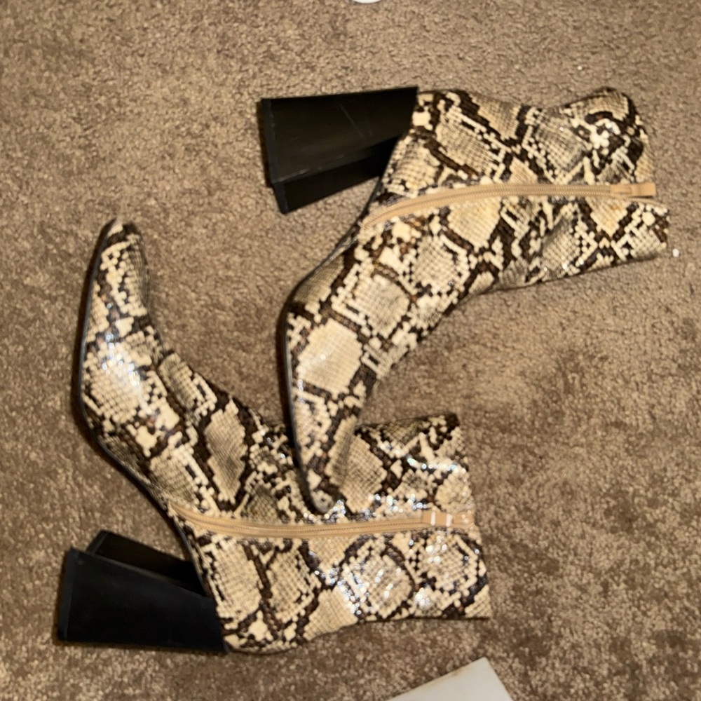 Snakeskin Ankle Boots - Black and Tan